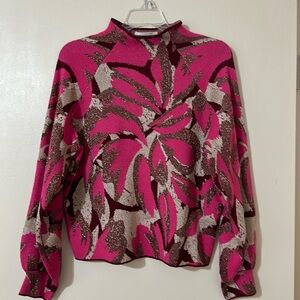 Anthropologie sweater, size small. Fuchsia, golds, shimmery.